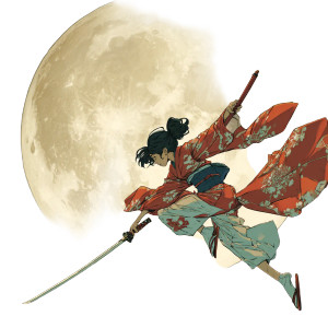 Moonlit Samurai Girl V3 Vinyl Car Decal Sticker – Waterproof & UV-Resistant 3.4133333333333336"