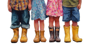 Children In Rainboots Vinyl Car Decal Sticker – Waterproof & UV-Resistant 5.4