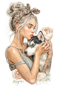 Tattooed Girl With Husky Vinyl Car Decal Sticker – Waterproof & UV-Resistant 8.96"