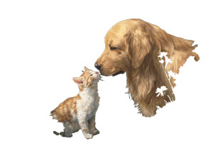 Golden Retriever Kissing Kitten Vinyl Car Decal Sticker – Waterproof & UV-Resistant 6.1866666666666665"