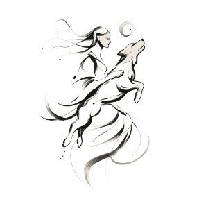 Tribal Woman & Dog Vinyl Car Decal Sticker – Waterproof & UV-Resistant 6.826666666666667"