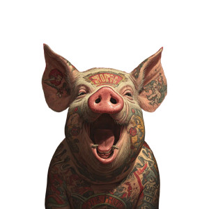 Tattooed Laughing Pig Vinyl Car Decal Sticker – Waterproof & UV-Resistant 3.4133333333333336"