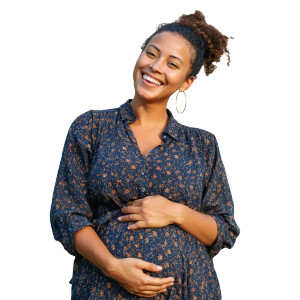 Smiling Pregnant Woman Vinyl Car Decal Sticker – Waterproof & UV-Resistant 3.4133333333333336"