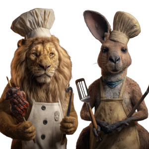 Chef Lion & Kangaroo Vinyl Car Decal Sticker – Waterproof & UV-Resistant 3.4133333333333336"