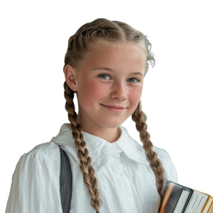 Smiling Girl With Books Vinyl Car Decal Sticker – Waterproof & UV-Resistant 3.4133333333333336"