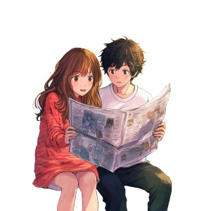 Anime Couple Reading Vinyl Car Decal Sticker – Waterproof & UV-Resistant 3.4133333333333336"