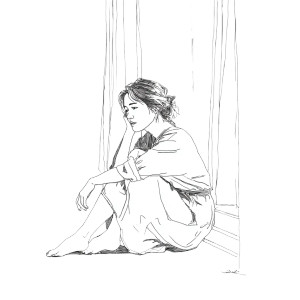 Introspective Young Woman V3 Vinyl Car Decal Sticker – Waterproof & UV-Resistant 3.4133333333333336"