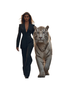 Woman With Giant Tiger Vinyl Car Decal Sticker – Waterproof & UV-Resistant 8.213333333333333" Woman With Giant Tiger Vinyl Car Decal Sticker – Waterproof & UV-Resistant 8.213333333333333"