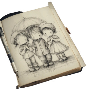 Children Praying In Rain Vinyl Car Decal Sticker – Waterproof & UV-Resistant 3.4133333333333336"