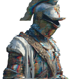 Glitchy Sci-Fi Knight Vinyl Car Decal Sticker – Waterproof & UV-Resistant 3.4133333333333336"