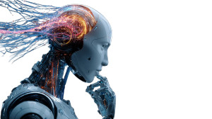 Futuristic Thinking Robot Vinyl Car Decal Sticker – Waterproof & UV-Resistant 2.72"