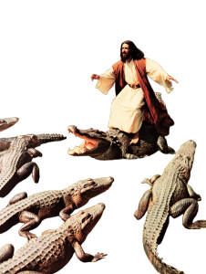 Angry Jesus Rides Alligator Vinyl Car Decal Sticker – Waterproof & UV-Resistant 8.213333333333333"