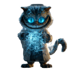 Cheshire Cat Scientist Vinyl Car Decal Sticker – Waterproof & UV-Resistant 3.4133333333333336"