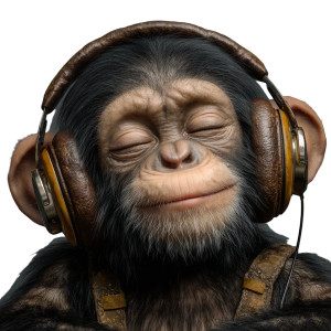 Baby Chimpanzee Listens Vinyl Car Decal Sticker – Waterproof & UV-Resistant 3.4133333333333336"