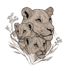Lioness With Cubs V4 Vinyl Car Decal Sticker – Waterproof & UV-Resistant 3.4133333333333336"