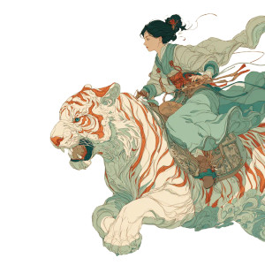 Geisha On Tiger Vinyl Car Decal Sticker – Waterproof & UV-Resistant 3.4133333333333336"