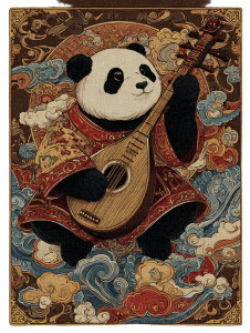 Panda Playing Lute Vinyl Car Decal Sticker – Waterproof & UV-Resistant 4.1066666666666665"