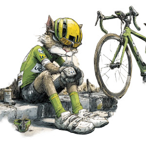 Cat Cyclist Crying Vinyl Car Decal Sticker – Waterproof & UV-Resistant 3.4133333333333336"