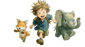 Boy And Animals Chase Vinyl Car Decal Sticker – Waterproof & UV-Resistant 2.72"