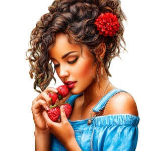 Woman Eating Strawberries Vinyl Car Decal Sticker – Waterproof & UV-Resistant 6.826666666666667"