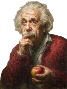 Einstein With Apple Vinyl Car Decal Sticker – Waterproof & UV-Resistant 4.1066666666666665"