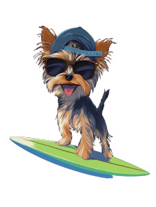Surfing Yorkie Pup Vinyl Car Decal Sticker – Waterproof & UV-Resistant 8.213333333333333"