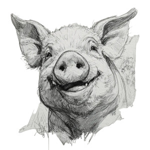 Smiling Pig Sketch Vinyl Car Decal Sticker – Waterproof & UV-Resistant 6.826666666666667"