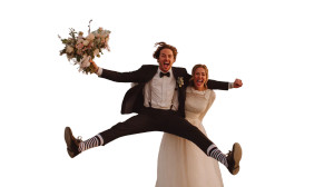 Joyful Groom Jumping Vinyl Car Decal Sticker – Waterproof & UV-Resistant 2.72"