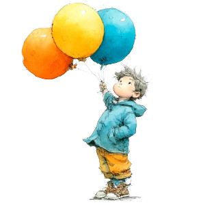 Boy With Balloons Vinyl Car Decal Sticker – Waterproof & UV-Resistant 3.4133333333333336"