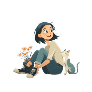 Girl With Cat V62 Vinyl Car Decal Sticker – Waterproof & UV-Resistant 6.826666666666667"