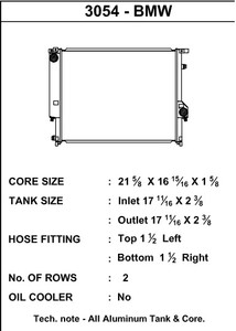 CSF Radiator 3054 Overall Dimensions 26-9/16 Inch Length X 18-1/8 Inch Height; Single Row; Crossflow; Aluminum; Without Transmission Cooler; With Radiator Cap