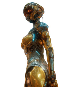 Golden Cyber-Woman Vinyl Car Decal Sticker – Waterproof & UV-Resistant 8.213333333333333"