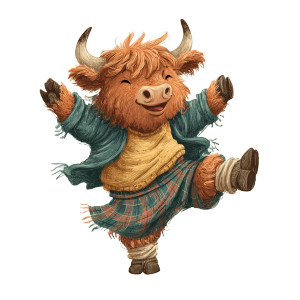 Dancing Highland Cow Vinyl Car Decal Sticker – Waterproof & UV-Resistant 6.826666666666667"