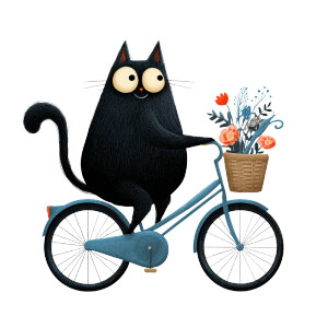 Black Cat Biking Vinyl Car Decal Sticker – Waterproof & UV-Resistant 3.4133333333333336"