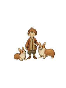 Boy With Corgis Vinyl Car Decal Sticker – Waterproof & UV-Resistant 8.213333333333333"