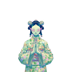 Alien In Kimono Vinyl Car Decal Sticker – Waterproof & UV-Resistant 6.826666666666667"