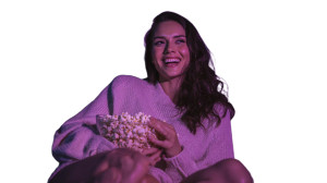 Woman Eating Popcorn Vinyl Car Decal Sticker – Waterproof & UV-Resistant 5.4