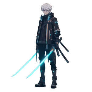 Cyber Swordsman Vinyl Car Decal Sticker – Waterproof & UV-Resistant 3.4133333333333336"