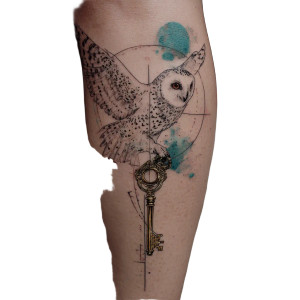 Owl Key Tattoo Vinyl Car Decal Sticker – Waterproof & UV-Resistant 3.4133333333333336"