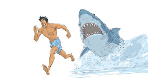 Swimmer Vs Shark Vinyl Car Decal Sticker – Waterproof & UV-Resistant 2.72"