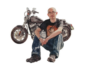 Bald Asian Biker Vinyl Car Decal Sticker – Waterproof & UV-Resistant 3.0933333333333333"