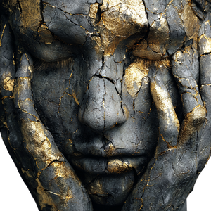 Golden-Cracked Contemplation Vinyl Car Decal Sticker – Waterproof & UV-Resistant 3.4133333333333336"