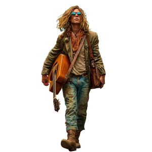 Hippy Guitarist Vinyl Car Decal Sticker – Waterproof & UV-Resistant 3.4133333333333336"