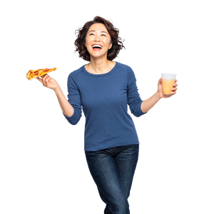 Cheerful Woman With Pizza Vinyl Car Decal Sticker – Waterproof & UV-Resistant 6.826666666666667"