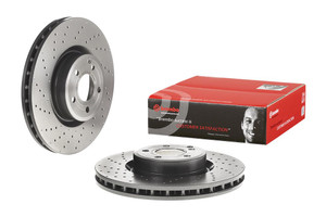 Brembo Brake Rotor 09B47511C02 Vented Cross Drilled; One Piece Design; Wheel Bolt Pattern 5 x 112 Millimeter; 155 Millimeter Hat Inside Diameter; 67 Millimeter Hub Diameter; High Carbon Cast Iron; Single