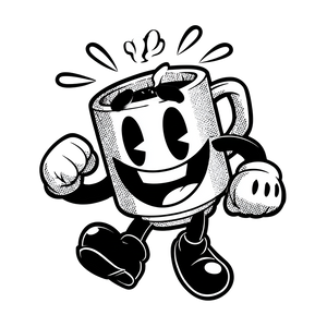 Vintage Coffee Mug Mascot Vinyl Car Decal Sticker – Waterproof & UV-Resistant 6.826666666666667"