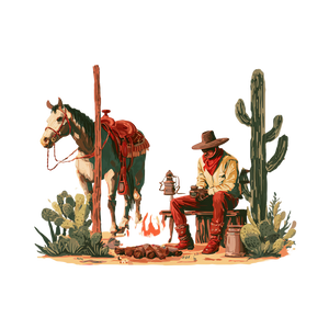 Cowboy Campfire Scene Vinyl Car Decal Sticker – Waterproof & UV-Resistant 6.826666666666667"
