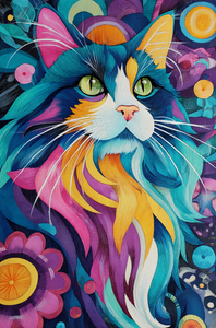 Psychedelic Cat Portrait Vinyl Car Decal Sticker – Waterproof & UV-Resistant 4.533333333333333"