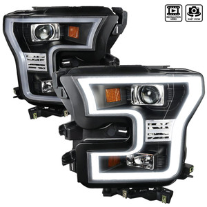 Enhance your Ford F-150 | Dual Projector Headlights With LED Bar | Clear Lens, Matte Black Housing | Upgrade your style!