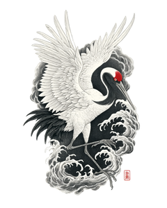 Japanese Crane Tattoo V2 Vinyl Car Decal Sticker – Waterproof & UV-Resistant 4.0"